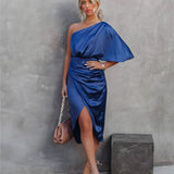 Gigi | Cobalt Draped One-Shoulder Dress