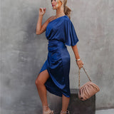 Gigi | Cobalt Draped One-Shoulder Dress