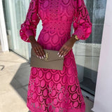 Eloah | Fuchsia Lace High-Neck Dress
