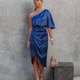 Tamara | Champagne One-Shoulder Midi Dress