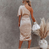 Tamara | Champagne One-Shoulder Midi Dress