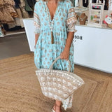 Verity | Aqua Floral V-Neck Maxi Dress