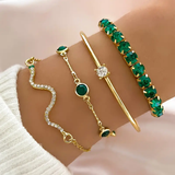 Elegant Vintage Green Bracelet Set with Crystals