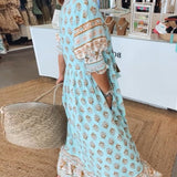 Verity | Aqua Floral V-Neck Maxi Dress