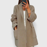 Harper | Beige Ribbed Longline Cardigan