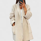 Harper | Beige Ribbed Longline Cardigan