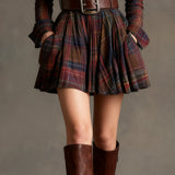 Rowan | Burgundy Plaid Belted Shirt Dress