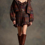 Autumn | Burgundy Plaid Dress & Jacket Set