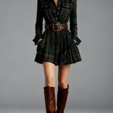 Rowan | Burgundy Plaid Belted Shirt Dress