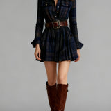 Rowan | Burgundy Plaid Belted Shirt Dress