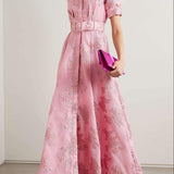 Elodie | Pink Floral Belted Shirt Dress