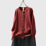 Freya | Red Contrast-Button Cardigan