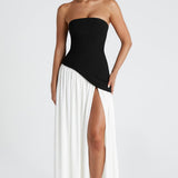 Leonora | Pale Yellow Strapless Split Dress