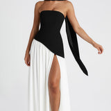 Leonora | Pale Yellow Strapless Split Dress
