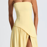 Leonora | Pale Yellow Strapless Split Dress