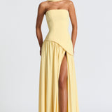 Leonora | Pale Yellow Strapless Split Dress