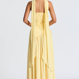 Leonora | Pale Yellow Strapless Split Dress