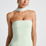 Leonora | Pale Yellow Strapless Split Dress