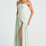 Leonora | Pale Yellow Strapless Split Dress