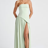 Leonora | Pale Yellow Strapless Split Dress