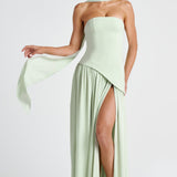 Leonora | Pale Yellow Strapless Split Dress