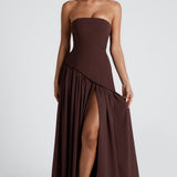 Leonora | Pale Yellow Strapless Split Dress