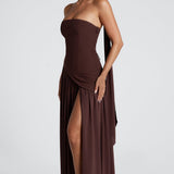 Leonora | Pale Yellow Strapless Split Dress