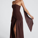 Leonora | Pale Yellow Strapless Split Dress