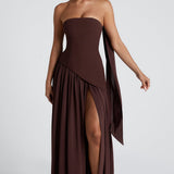 Leonora | Pale Yellow Strapless Split Dress