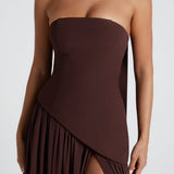 Leonora | Pale Yellow Strapless Split Dress