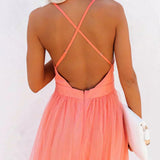 Coralie | Coral V-Neck Tulle Maxi Dress