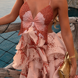 Maria | Pink Floral Cut-Out Ruffle Dress