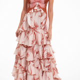 Maria | Pink Floral Cut-Out Ruffle Dress