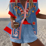 Marjorie | Blue Graphic Shirt & Shorts Set