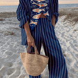 Maisey | Navy Fish Print Trouser Set