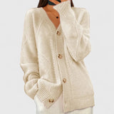 Chloe | Beige Ribbed High-Neck Cardigan