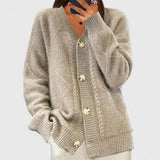 Chloe | Beige Ribbed High-Neck Cardigan