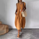 Amaris | Brown Sleeveless Midi Dress