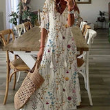 Michaela | Blue White-Print Maxi Dress