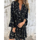 Gayle | Black Geometric Bell-Sleeve Dress