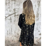 Gayle | Black Geometric Bell-Sleeve Dress