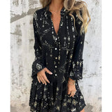 Gayle | Black Geometric Bell-Sleeve Dress