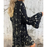 Gayle | Black Geometric Bell-Sleeve Dress