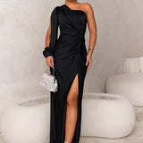 Eleanor | Teal One-Shoulder Draped Dress
